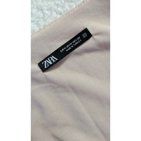 Like new! Zara Mini Dress Deep V Pleated Pale Pink with sash, Size M - Picture 5 of 9